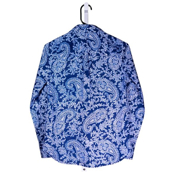 J. Crew Women's Blouse Blue White Paisley Half Button Long Sleeve Shirt Top XXS - Picture 2 of 8